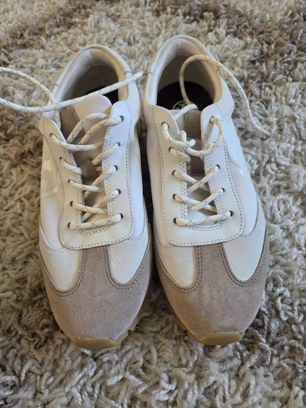 Tory Burch Two-Tone White and Beige Suede-Trim Sneakers